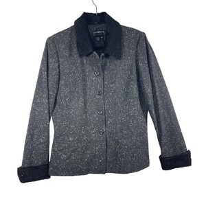 Liz Claiborne Collection Women 12 Black Tweed Blazer Jacket Textured Collar Cuff